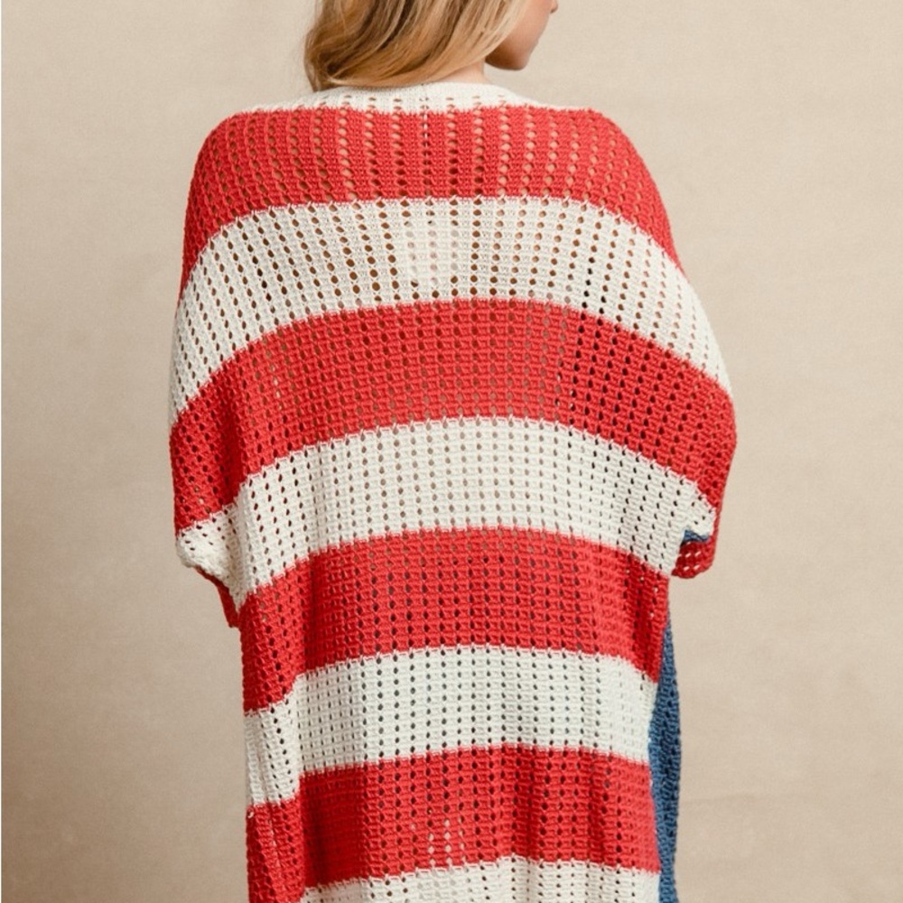 BiBi Red and White Cardigan Sweater with Patriotic Design - Picture 4 of 7